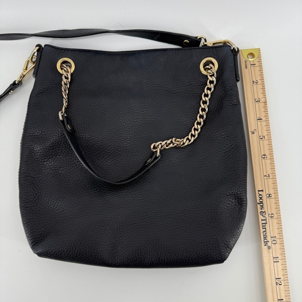 Michael Kors Black Pebbled Leather Chain Shoulder Tote Bag Crossbody Strap - Picture 15 of 16